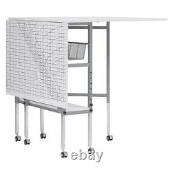 Silver / White MDF Folding Fabric Cutting Table, Drawers, Grid and Guides Top