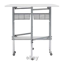 Silver / White MDF Folding Fabric Cutting Table, Drawers, Grid and Guides Top