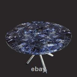 Sodalite Stone Round Coffee Table, Centerpiece Kitchen Table Top, Home Decor