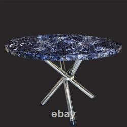 Sodalite Stone Round Coffee Table, Centerpiece Kitchen Table Top, Home Decor
