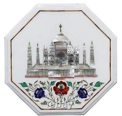 Taj Mahal Replica Inlay Work Coffee Table Top White Marble Outdoor Table for Bar