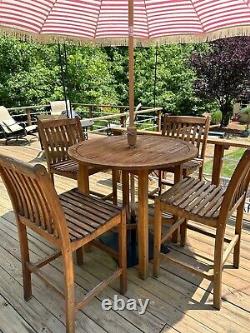 Used Outdoor Teak High Top Bar Table & 4 Chairs