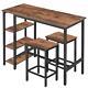 Veikous Bar Table Set With Bar Stools Sturdy Wooden Top 3-piece Industrial Brown