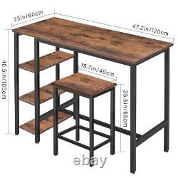 VEIKOUS Bar Table Set With Bar Stools Sturdy Wooden Top 3-Piece Industrial Brown