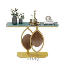 WISFOR High Gloss Marble Table Slim Design Console Table Bar Table with Leaf Base