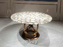 White Agate Coffee Center Table Top, Bar Console Slab Agate Table, Home Decors