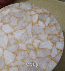 White Agate Gemstone Round Coffee Table Top Counter Bar Table Handmade Decors