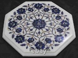 White Marble Coffee Table Top Lapis Lazuli Stone Inlay Work Bar Side Decor Table