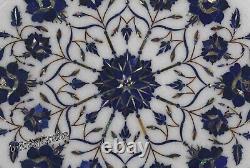White Marble Coffee Table Top Lapis Lazuli Stone Inlay Work Bar Side Decor Table