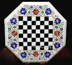 White Marble Corner Table Chess Pattern Inlay Work Coffee Table Top for Balcony
