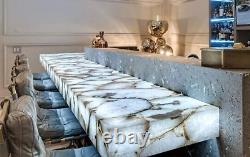 Comptoir de bar Table de salle en pierre d'agate blanche, dessus de table de console, décoration de maison