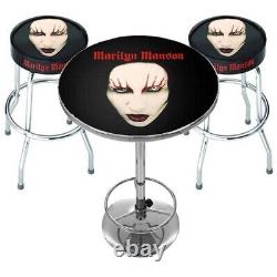 Ensemble de bar Rocksax Marilyn Manson avec des lèvres rouges, comprenant 2 tabourets de bar et un plateau de table NEUFS.