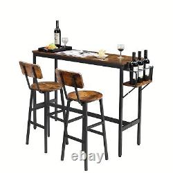 Ensemble de table de bar avec porte-bouteilles de vin, brun rustique, 47,24L x 15,75L x 35,43H