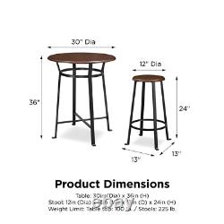 Ensembles de bar 3 pièces pour le mobilier de maison avec tabourets et table ronde en bois.