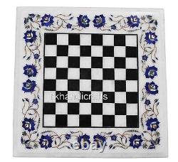 Plateau de table à café en marbre de 18 pouces avec motif floral incrusté, table d'échecs pour pelouse