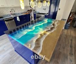 Plateau de table en époxy 60 x 36 pour comptoirs de cuisine et de bar avec un design unique en résine d'océan