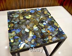 Plateau de table en pierre précieuse Labradorite 12x12, plateau de table basse pour canapé, décoration de maison
