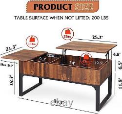 Table basse à plateau relevable en bois moderne avec compartiment de rangement caché pour le salon