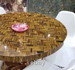 Table basse ronde en pierre d'œil de tigre, table centrale, table de bar, décoration de cafétéria