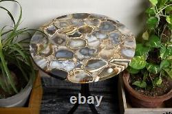 Table d'appoint en agate sauvage 12x12, Table d'appoint en agate naturelle, Table ronde en agate