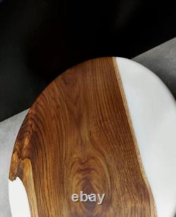 Table de bar comptoir de table de café en époxy blanc rond de 15 pouces en bois de noyer Déco maison