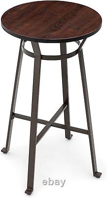 Table de bar en acier rustique Glitzhome 41,25 H avec dessus en bois d'orme massif rond pour la salle à manger.