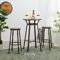 Table de bar en acier rustique avec dessus en bois rond - Meuble de salle à manger de table pub