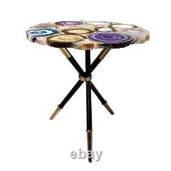 Table de bar en agate mixte violet 15x15 faite à la main avec bord vivant, décoration de café d'art en direct