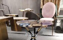Table de bar en agate mixte violet 15x15 faite à la main avec bord vivant, décoration de café d'art en direct