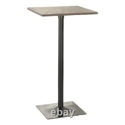 Table de bar en métal carrée industrielle avec plateau en bois noir