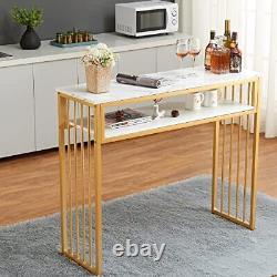 Table de bar en or, tables de pub hautes pour la cuisine, table à manger moderne avec plateau en or.