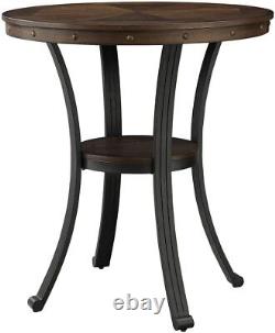Table de bar haute ronde à pieds courbés en métal et dessus en bois pour la maison
