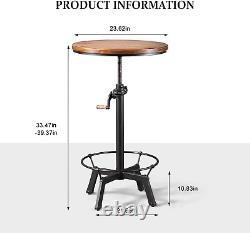 Table de bar industriel réglable en hauteur de 33,47 à 39,37 pouces avec plateau en bois pivotant de style vintage