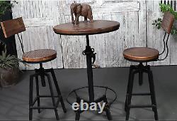 Table de bar industriel réglable en hauteur de 33,47 à 39,37 pouces avec plateau en bois pivotant de style vintage
