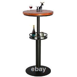 Table de bar industrielle rustique de 42 pouces avec rangement - Plateau rond en bois de 19,68 pouces de diamètre