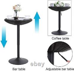 Table de bar ronde Table de pub Hauteur réglable Table de cuisine en rotin