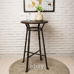 Table de bar ronde en acier rustique de 42,5 H avec dessus en bois pour salle à manger ou pub - Meubles