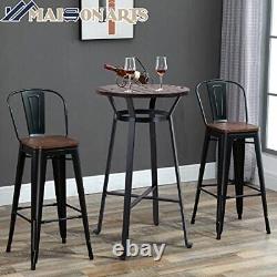 Table de bar ronde en métal avec dessus en bois, table de pub, table de cocktail de hauteur de bar haute de 41 pouces