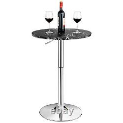 Table de bar ronde réglable pivotante Costway 4PCS avec dessus en faux marbre noir