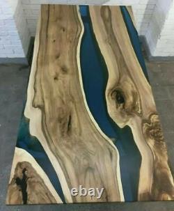 Table de café/barre de style rivière en bois avec résine époxy personnalisée bleue à bords vivants