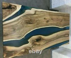 Table de café/barre de style rivière en bois avec résine époxy personnalisée bleue à bords vivants