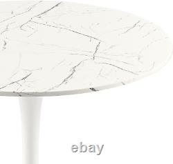 Table de salle à manger ronde de 32 pouces avec dessus en marbre artificiel pour cuisine, bar, patio et plus encore
