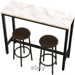 Traduisez ce titre en français: Ensemble de table de bar Lamerge 47.2, plateau en faux marbre, tabourets en cuir PU, 3 Pi.